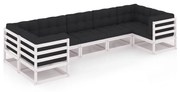 vidaXL 7-delige Loungeset met kussens massief grenenhout wit