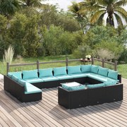 vidaXL 14-delige Loungeset met kussens poly rattan zwart