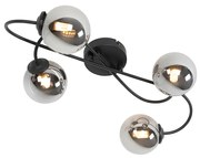 Moderne plafondlamp zwart 4-lichts met smoke glas - Athens