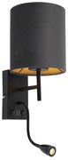 Art Deco wandlamp zwart met velours donkergrijze kap - Stacca