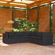 vidaXL 5-delige Loungeset met kussens poly rattan zwart