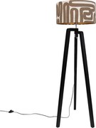 Vloerlamp zwart tripod met bruin en beige gestreepte kap 50cm - Puros