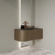 Gliss Design Alluro badmeubel ribbelfront met ronding links 100cm ash grey en zwart leisteen toppaneel