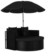 vidaXL Tuinbed met parasol poly rattan zwart