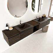 Mondiaz Bukla 240cm badmeubel met open module 40 midden Dark Brown met 4 lades wastafel Cloud dubbel 2 kraangaten Urban