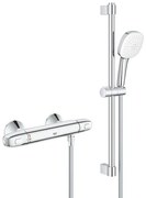 GROHE Grohtherm 1000 Doucheset - thermostatische douchekraan - met rozetten - met glijstangset - 60cm - vierkante handdouche - 2 straalsoorten - gladde doucheslang - chroom 34820005