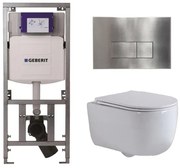 QeramiQ Dely Swirl Toiletset - 36.3x51.7cm - Geberit UP320 inbouwreservoir - met Burda frame - slim zitting - steel bedieningsplaat - rechthoekige knoppen - wit glans 0701131/SW706195/SW1000766/SW1026256