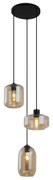 Moderne hanglamp zwart met amber glas 3-lichts - Sheena