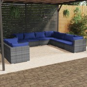 vidaXL 9-delige Loungeset met kussens poly rattan grijs