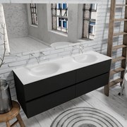 Zaro Sevilla Solid Surface badmeubel 150cm mat zwart geen kraangaten met 4 lades dubbele spoelbak