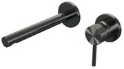 Brauer Gunmetal Carving Wastafelmengkraan inbouw - rechte uitloop links - hendel lang smal carving- model A 1 - PVD - geborsteld gunmetal 5-GM-004-S6-65