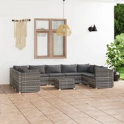 vidaXL 10-delige Loungeset met kussens poly rattan grijs