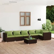 vidaXL 7-delige Loungeset met kussens poly rattan bruin