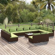 vidaXL 13-delige Loungeset met kussens poly rattan bruin