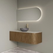 Gliss Design Alluro badmeubel ribbelfront met ronding rechts 120cm castle brown en wit marmer toppaneel