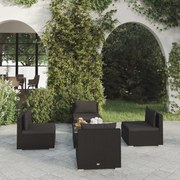 vidaXL 5-delige Loungeset met kussens poly rattan zwart