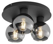 Smart plafondlamp zwart met smoke glas 3-lichts incl. Wifi A60 - Vidro