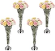 VEVOR 4 stuks trouwvazen, bloemvazen ​​voor bruiloften, 51 cm hoog, metalen bloemvazen ​​met kristallen bloemstandaards, trompetvaas voor bruiloften, feesten, jubilea en ceremonies, zilverkleurig