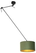 Hanglamp zwart met velours kap groen met goud 35 cm - Blitz