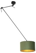 Stoffen Hanglamp zwart met velours kap groen met goud 35 cm - Blitz Landelijk / Rustiek E27 cilinder / rond rond Binnenverlichting Lamp