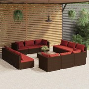 vidaXL 13-delige Loungeset met kussens poly rattan bruin