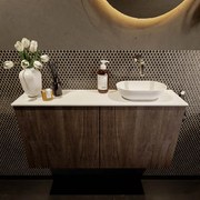 Mondiaz Fowy toiletmeubel 100cm dark brown met witte waskom rechts zonder kraangat