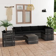 vidaXL 7-delige Loungeset met kussens pallet massief grenenhout