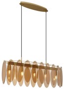 Eettafel / Eetkamer Art Deco hanglamp goud met amber glas ovaal 5-lichts - Mochan Art Deco E14 Binnenverlichting Lamp