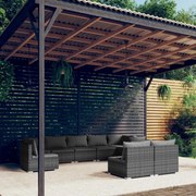 vidaXL 9-delige Loungeset met kussens poly rattan grijs