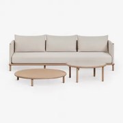 Woonkamer Set Met 3-zitsbank En 2 Ronde Salontafels Van Acaciahout Olivia Lichte Acaciekleur & Lichtbruin Acacia - Wit Gardenia - Sklum
