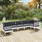 vidaXL 7-delige Loungeset met kussens massief grenenhout wit