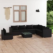 vidaXL 8-delige Loungeset met kussens poly rattan zwart