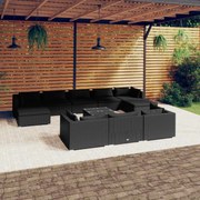 vidaXL 11-delige Loungeset met kussens poly rattan zwart