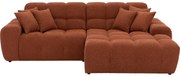 Goossens Excellent Bank Kubus - 30 X 30 Cm Stiksel oranje, stof, 1,5-zits, modern design met chaise longue rechts