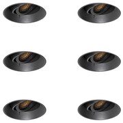 Set van 6 Moderne inbouwspot zwart GU10 rond trimless - Oneon Honey