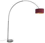 Booglamp zwart velours kap rood met goud 50 cm - XXL Modern E27 cilinder / rond rond Binnenverlichting Lamp