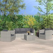 vidaXL 4-delige Loungeset met kussens poly rattan grijs