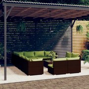 vidaXL 13-delige Loungeset met kussens poly rattan bruin