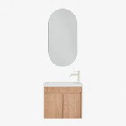 Narek Zwevend Houten Badkamermeubelset Met Geïntegreerde Wastafel Ash Brown & Ovaal Met Opbergruimte 45x90 Cm Abner & Tapioca Beige - Sklum