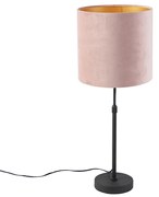 Stoffen Tafellamp zwart met velours kap roze met goud 25 cm - Parte Klassiek / Antiek E27 cilinder / rond rond Binnenverlichting Lamp