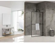 Van Rijn Products ST04 Vaste wand 8mm helderglas 99.5x200cm met 120cm stabilisatiestang en handdoekhouder Zwart mat ST04100KPH