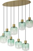 Hotel Chique hanglamp messing met blauw en groen glas 8-lichts - Qara