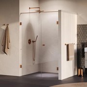 BRAUER Void Carving Nisdeur - 2-delig - 130x200cm - 60cm draaideur aan muur - glascoating - omkeerbaar - helder glas - geborsteld koper PVD GS-VOCN2H6070200GK