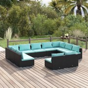 vidaXL 11-delige Loungeset met kussens poly rattan zwart