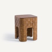 Nachtkastje van massief teakhout en gevlochten rotan, Dhalia