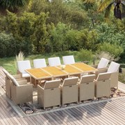 vidaXL 13-delige Tuinset met kussens poly rattan beige