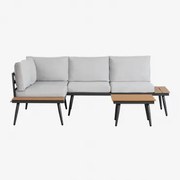 Tuinset Met 4-zits Hoekbank En Salontafel In Aluminium En Nadi Hout Zwart - Grijs - Sklum
