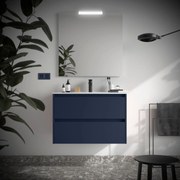 Muebles Project badmeubel 90cm met 2 lades en wastafel donkerblauw