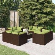 vidaXL 9-delige Loungeset met kussens poly rattan bruin