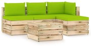 vidaXL 5-delige Loungeset met kussens groen geïmpregneerd hout